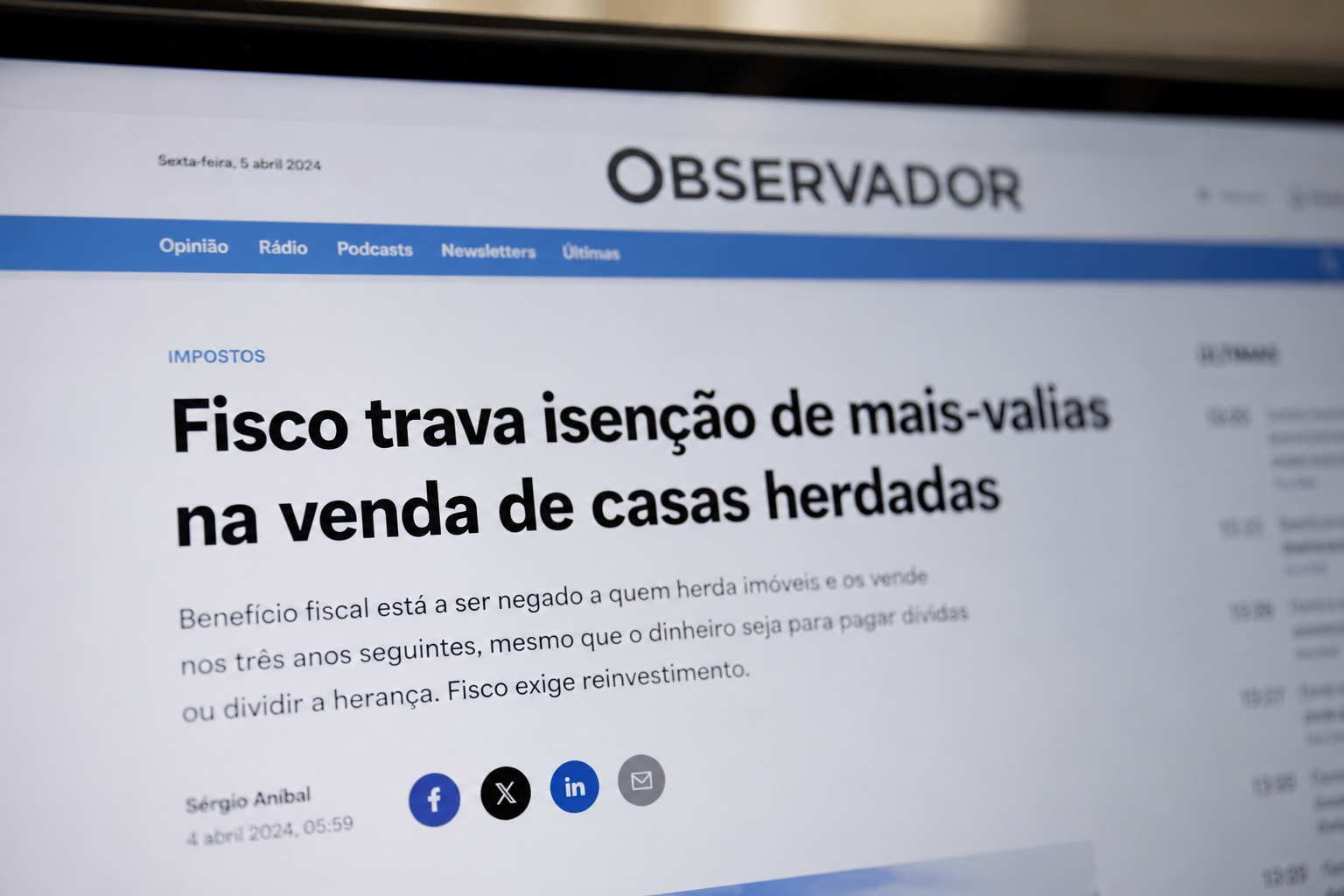 Fisco trava isenção de mais-valias na venda de casas herdadas